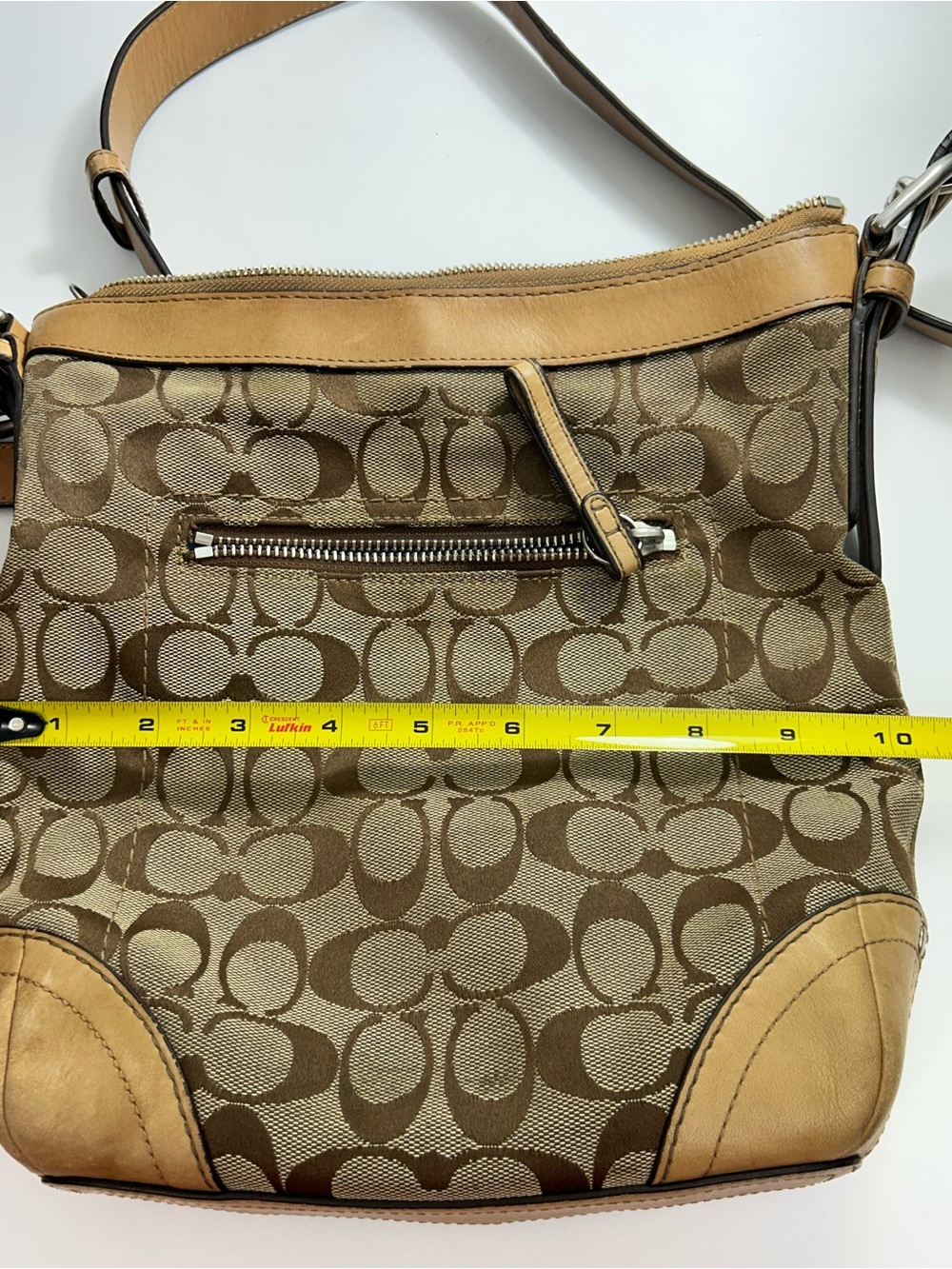 Coach Brown Signature Canvas Crossbody with Tan Leather Trim F12327 - Picture 9 of 15